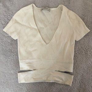 Zara Knit Ribbed Cutout Waist Top